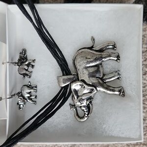 Silver Elephant Necklace and Earring Set
